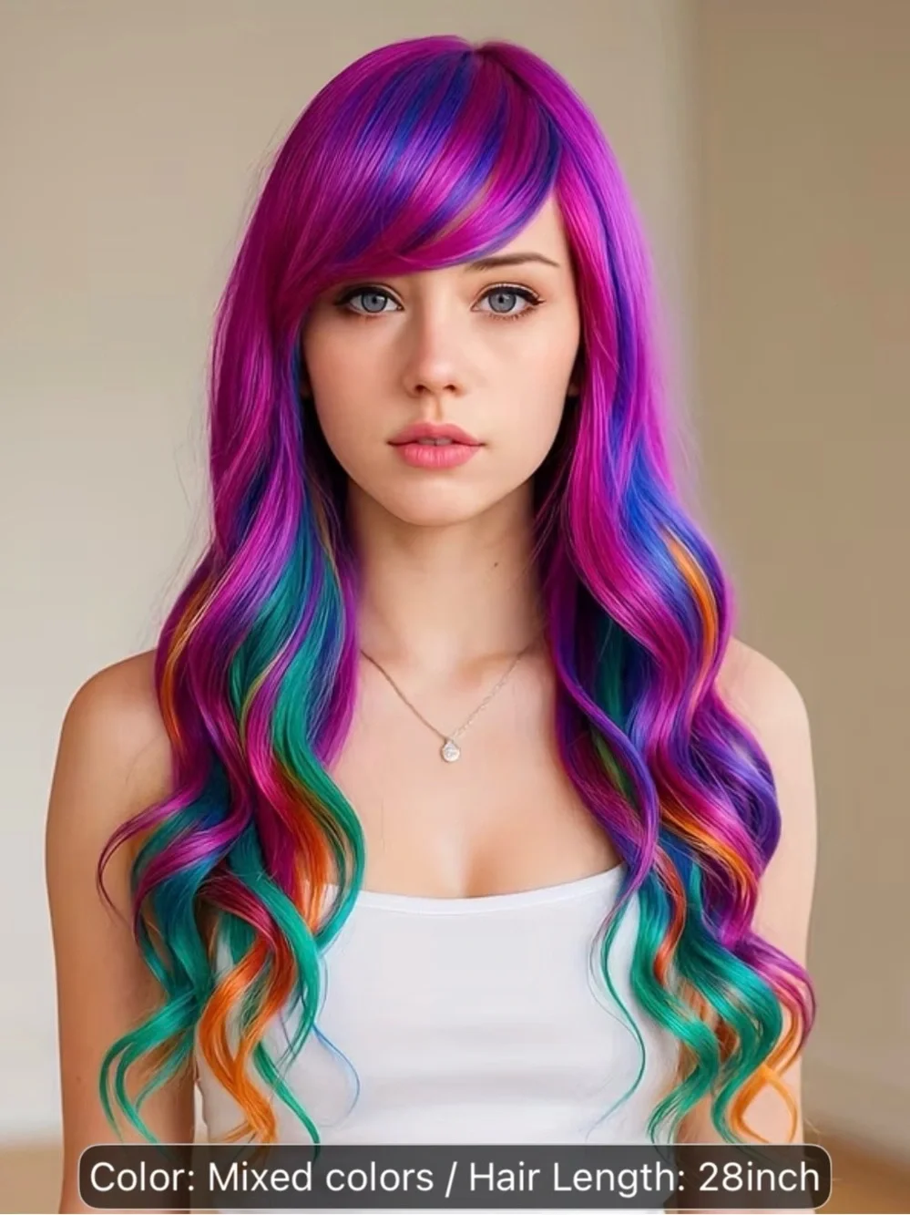 Vibrant Multi-Color Long Women’s Wig - Fuchsia, Blue & Teal